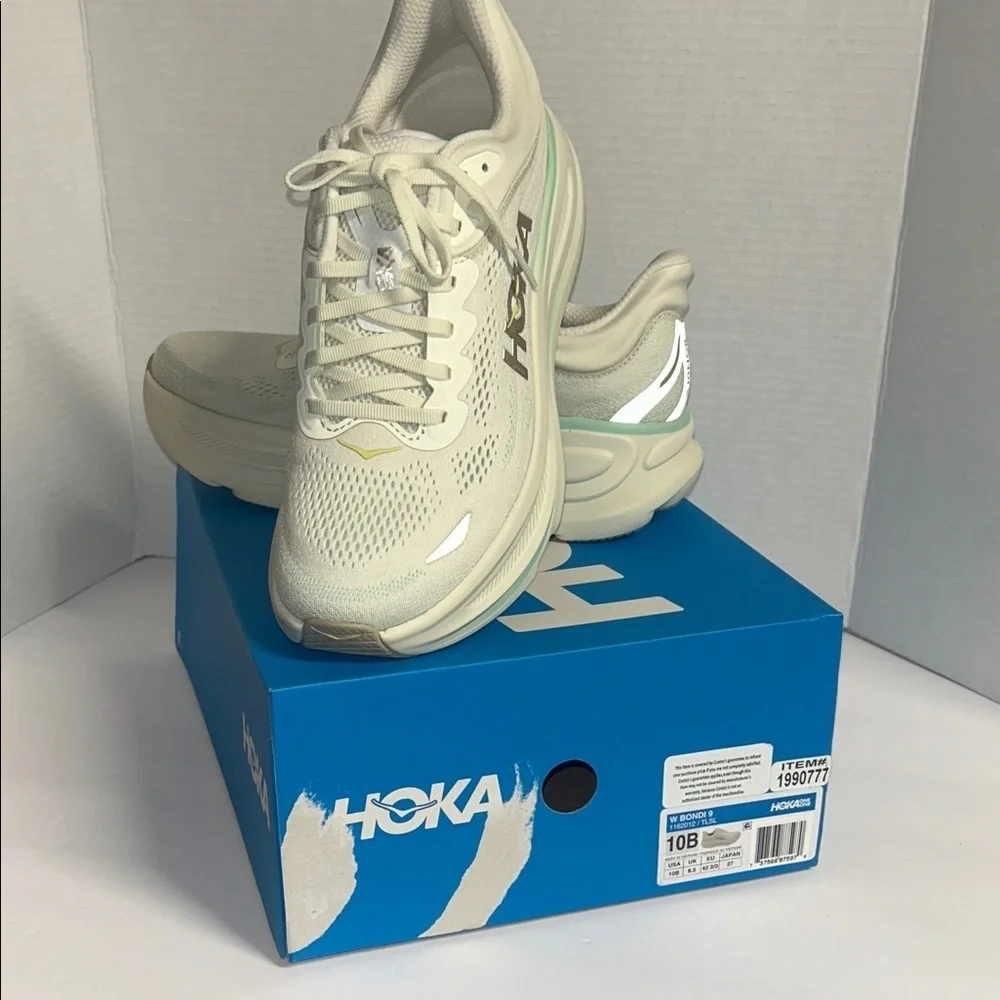 Hoka Off-White and Light Green Athletic Shoes